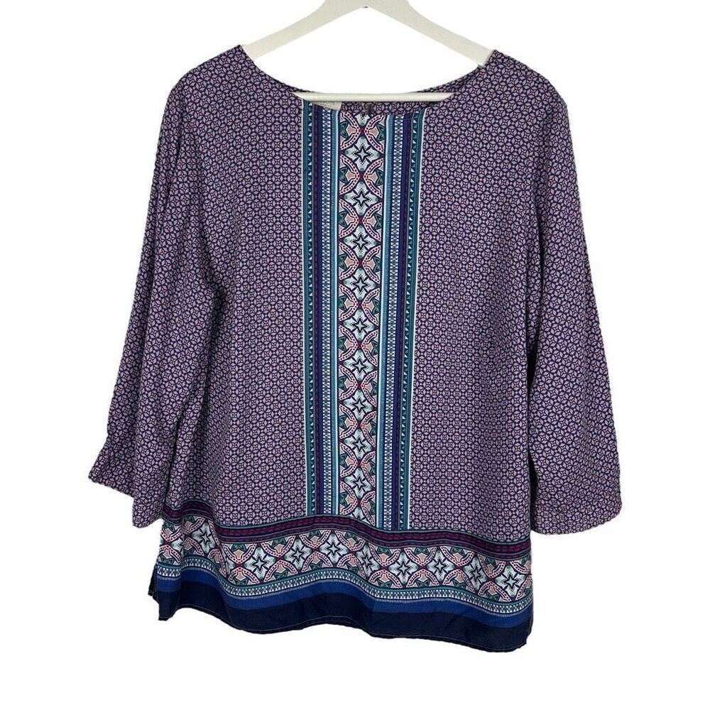Talbots Womens 1X Pink Blue 3/4 Sleeve Blouse